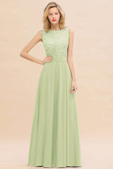 Exquisite Scoop Chiffon Lace Bridesmaid Dresses with V-Back-Babyonlines