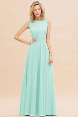 Exquisite Scoop Chiffon Lace Bridesmaid Dresses with V-Back-Babyonlines