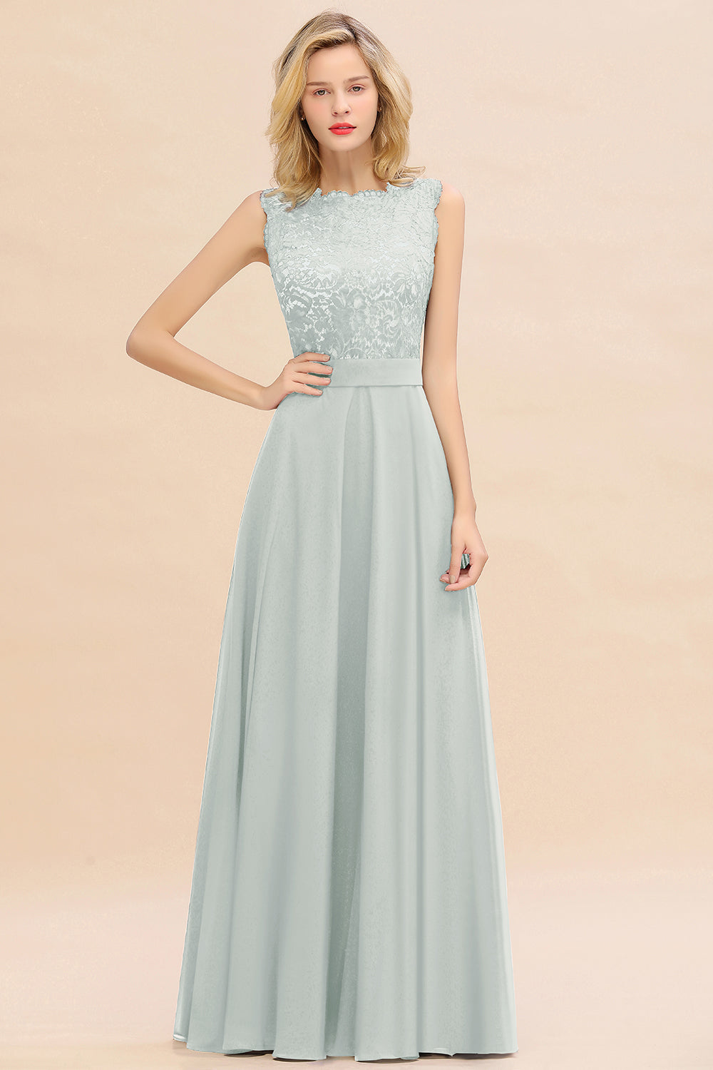 Exquisite Scoop Chiffon Lace Bridesmaid Dresses with V-Back-Babyonlines