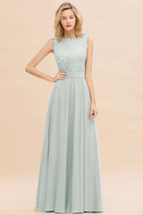 Exquisite Scoop Chiffon Lace Bridesmaid Dresses with V-Back-Babyonlines