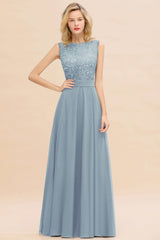 Exquisite Scoop Chiffon Lace Bridesmaid Dresses with V-Back-Babyonlines