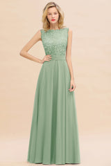 Exquisite Scoop Chiffon Lace Bridesmaid Dresses with V-Back-Babyonlines