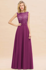 Exquisite Scoop Chiffon Lace Bridesmaid Dresses with V-Back-Babyonlines