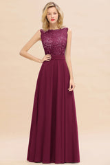 Exquisite Scoop Chiffon Lace Bridesmaid Dresses with V-Back-Babyonlines