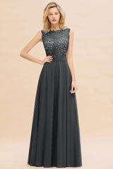 Exquisite Scoop Chiffon Lace Bridesmaid Dresses with V-Back-Babyonlines