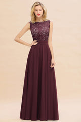 Exquisite Scoop Chiffon Lace Bridesmaid Dresses with V-Back-Babyonlines