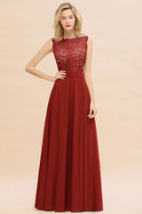 Exquisite Scoop Chiffon Lace Bridesmaid Dresses with V-Back-Babyonlines