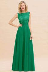 Exquisite Scoop Chiffon Lace Bridesmaid Dresses with V-Back-Babyonlines