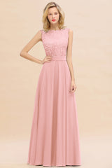 Exquisite Scoop Chiffon Lace Bridesmaid Dresses with V-Back-Babyonlines