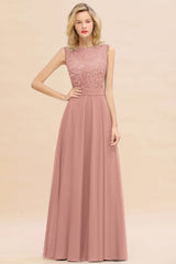 Exquisite Scoop Chiffon Lace Bridesmaid Dresses with V-Back-Babyonlines