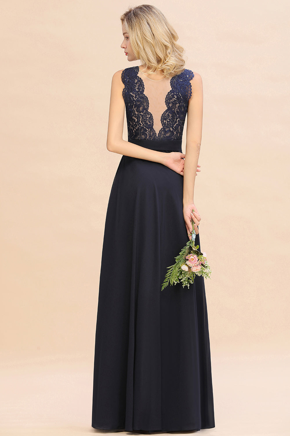 Exquisite Scoop Chiffon Lace Bridesmaid Dresses with V-Back-Babyonlines