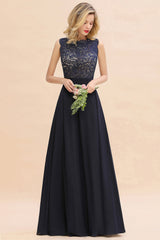 Exquisite Scoop Chiffon Lace Bridesmaid Dresses with V-Back-Babyonlines