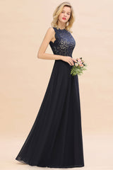 Exquisite Scoop Chiffon Lace Bridesmaid Dresses with V-Back-Babyonlines