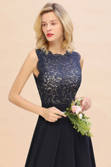 Exquisite Scoop Chiffon Lace Bridesmaid Dresses with V-Back-Babyonlines