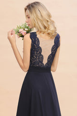 Exquisite Scoop Chiffon Lace Bridesmaid Dresses with V-Back-Babyonlines