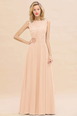 Exquisite Scoop Chiffon Lace Bridesmaid Dresses with V-Back-Babyonlines