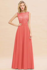 Exquisite Scoop Chiffon Lace Bridesmaid Dresses with V-Back-Babyonlines