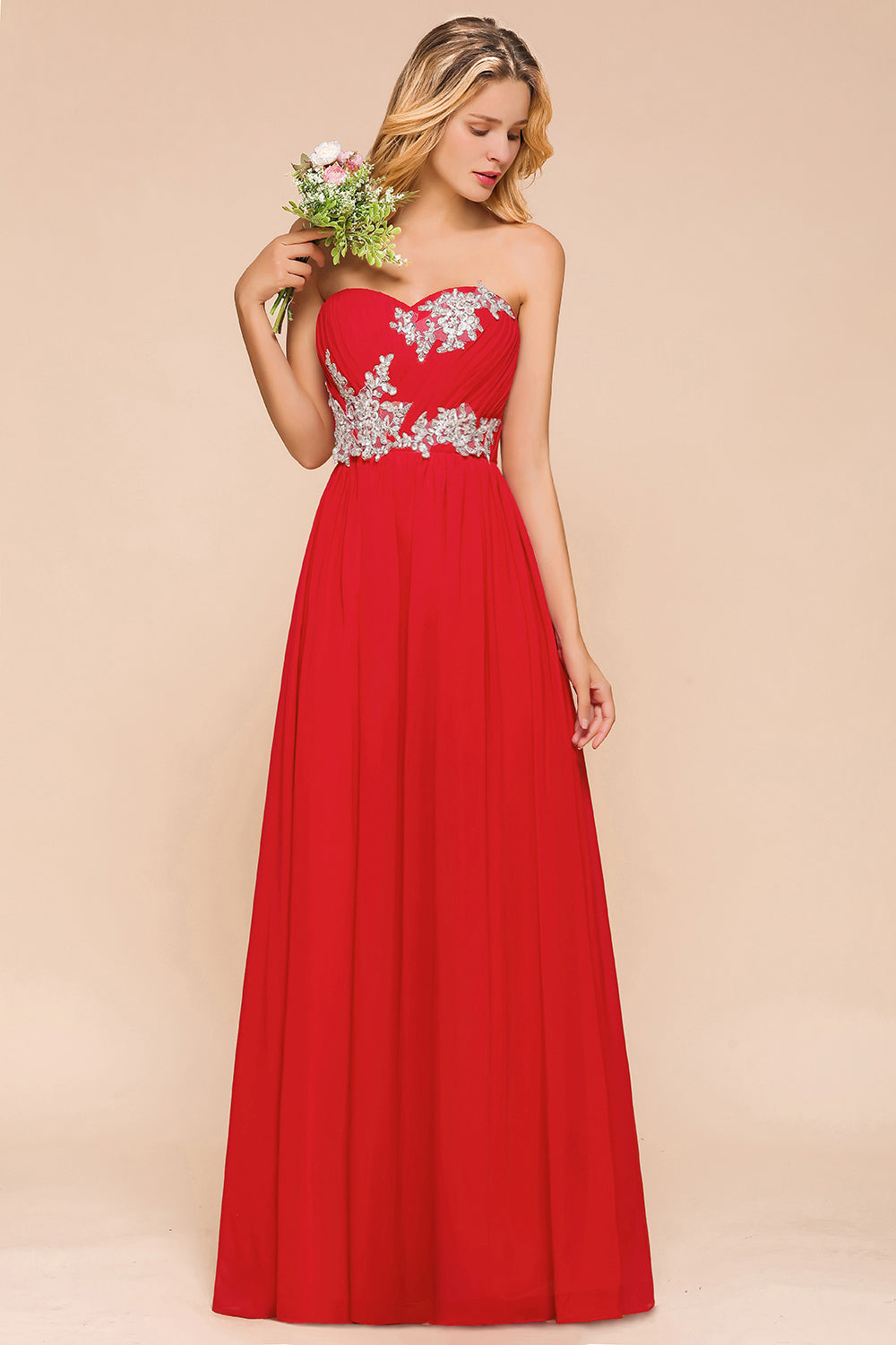 Exuqisite Sweetheart Ruffle Red Bridesmaid Dresses with Appliques-Babyonlines
