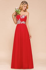 Exuqisite Sweetheart Ruffle Red Bridesmaid Dresses with Appliques-Babyonlines