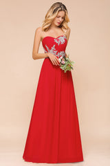 Exuqisite Sweetheart Ruffle Red Bridesmaid Dresses with Appliques-Babyonlines