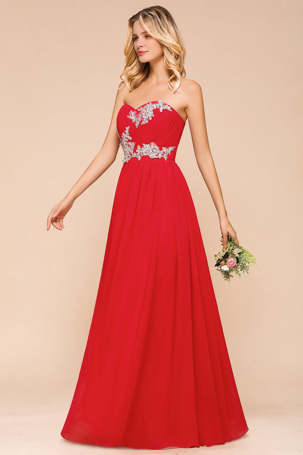Exuqisite Sweetheart Ruffle Red Bridesmaid Dresses with Appliques-Babyonlines