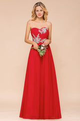 Exuqisite Sweetheart Ruffle Red Bridesmaid Dresses with Appliques-Babyonlines