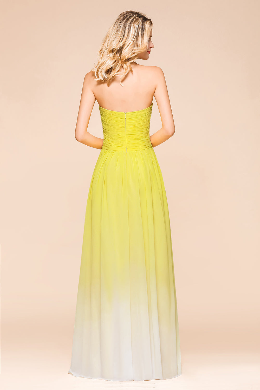 Fashionable Sweetheart Ruffle Yellow Ombre Bridesmaid Dress-Babyonlines