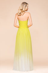 Fashionable Sweetheart Ruffle Yellow Ombre Bridesmaid Dress-Babyonlines