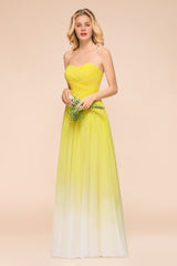 Fashionable Sweetheart Ruffle Yellow Ombre Bridesmaid Dress-Babyonlines