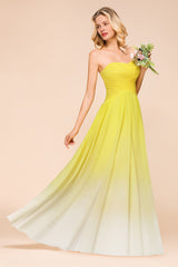 Fashionable Sweetheart Ruffle Yellow Ombre Bridesmaid Dress-Babyonlines