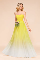 Fashionable Sweetheart Ruffle Yellow Ombre Bridesmaid Dress-Babyonlines