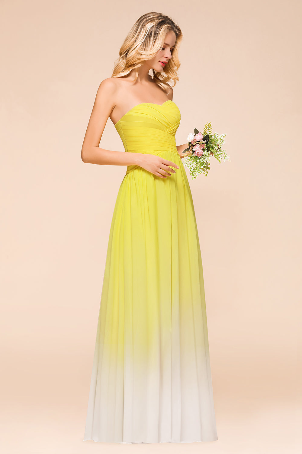 Fashionable Sweetheart Ruffle Yellow Ombre Bridesmaid Dress-Babyonlines