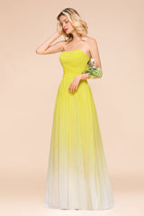 Fashionable Sweetheart Ruffle Yellow Ombre Bridesmaid Dress-Babyonlines