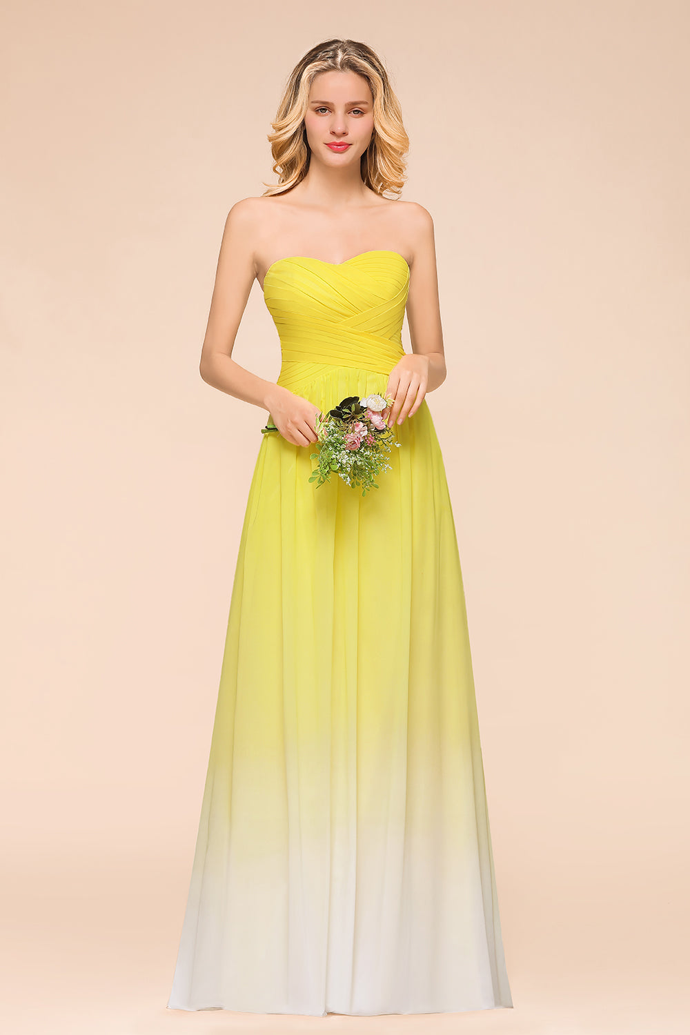Fashionable Sweetheart Ruffle Yellow Ombre Bridesmaid Dress-Babyonlines