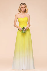 Fashionable Sweetheart Ruffle Yellow Ombre Bridesmaid Dress-Babyonlines