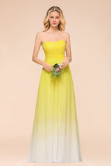 Fashionable Sweetheart Ruffle Yellow Ombre Bridesmaid Dress-Babyonlines