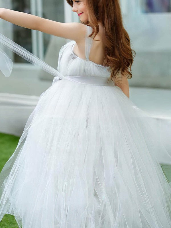 Flower Girl Dresses with Square Neckline & Tulle Sashes - Trendy & Stylish