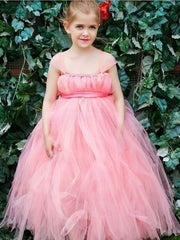 Flower Girl Dresses with Square Neckline & Tulle Sashes - Trendy & Stylish