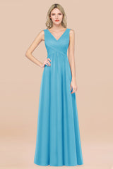 Glamorous Chiffon V-Neck Sleeveless Burgundy Bridesmaid Dress with Draped Back-Babyonlines