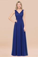 Glamorous Chiffon V-Neck Sleeveless Burgundy Bridesmaid Dress with Draped Back-Babyonlines