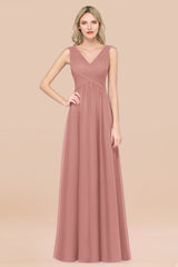 Glamorous Chiffon V-Neck Sleeveless Burgundy Bridesmaid Dress with Draped Back-Babyonlines