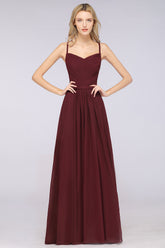 Glamorous Spaghetti Straps Sweetheart Ruffle Chiffon Bridesmaid Dress Online-Babyonlines