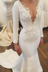 Glamorous Trumpet/Mermaid Illusion Stretch Crepe Wedding Dress with Beading and Sweep Train