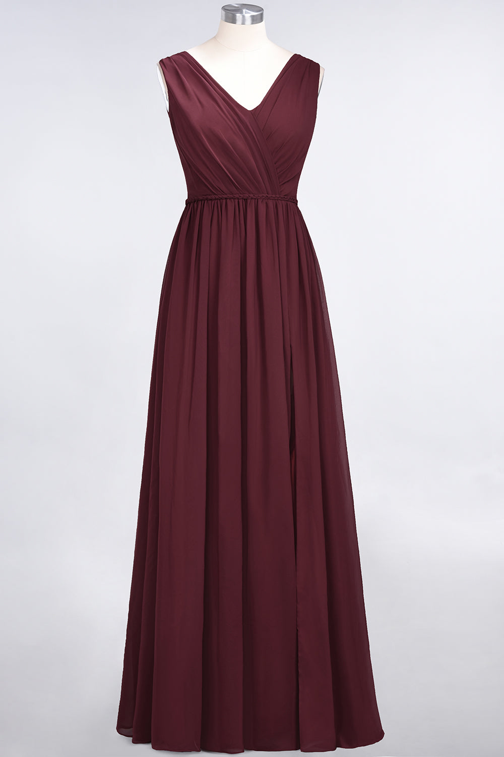 Glamorous TulleV-Neck Ruffle Burgundy Bridesmaid Dress Online-Babyonlines