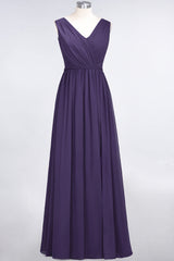 Glamorous TulleV-Neck Ruffle Burgundy Bridesmaid Dress Online-Babyonlines