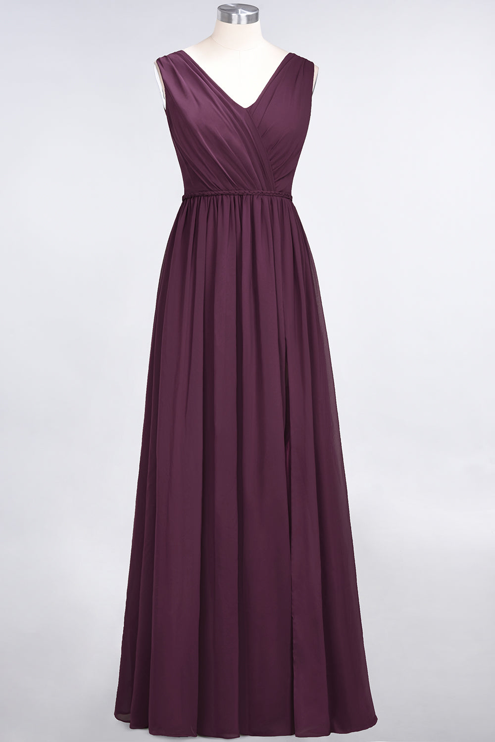 Glamorous TulleV-Neck Ruffle Burgundy Bridesmaid Dress Online-Babyonlines