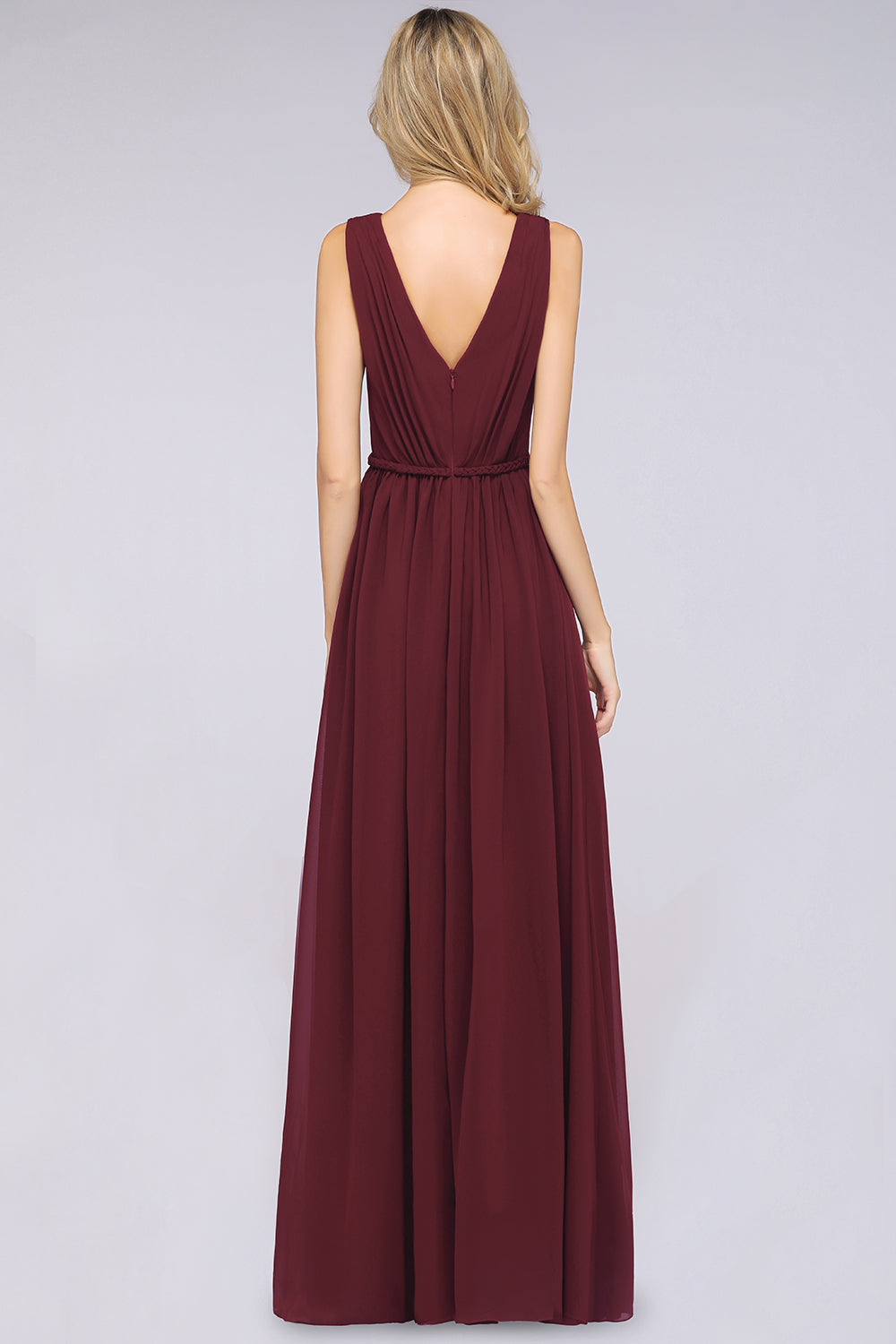 Glamorous TulleV-Neck Ruffle Burgundy Bridesmaid Dress Online-Babyonlines
