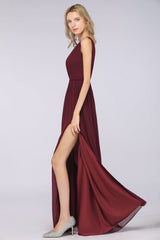 Glamorous TulleV-Neck Ruffle Burgundy Bridesmaid Dress Online-Babyonlines