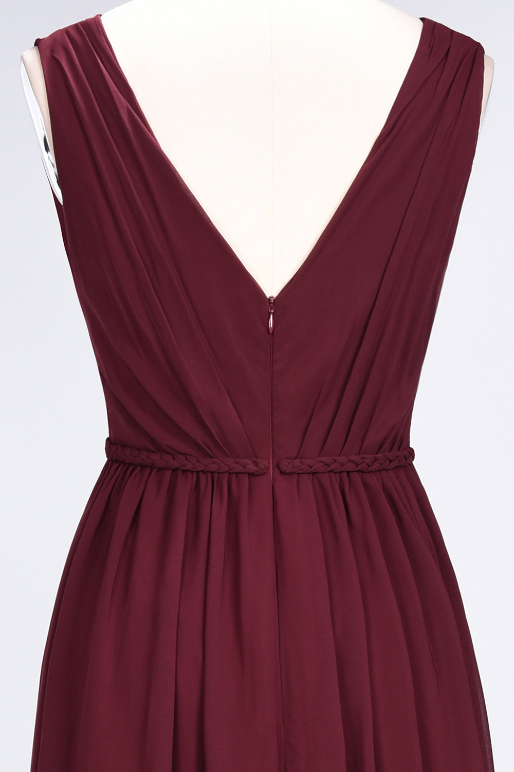 Glamorous TulleV-Neck Ruffle Burgundy Bridesmaid Dress Online-Babyonlines