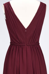 Glamorous TulleV-Neck Ruffle Burgundy Bridesmaid Dress Online-Babyonlines